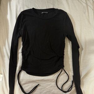 Zara Black Ruched Long Sleeve Top